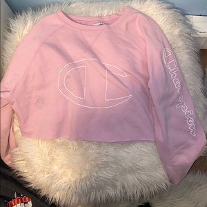 Pink champion cropped crew neck sweatshirt